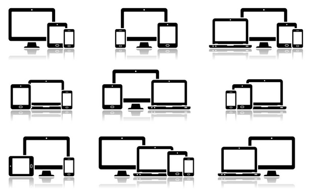 Responsive web design ikony w różnych pozycjach z odbicia. Ilustracja wektorowa. - Wektor, obraz