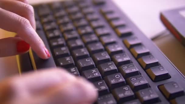Closeup of woman's hands typing on the keyboard. Female's hands pressing keys on the keyboard trying to access data - Video