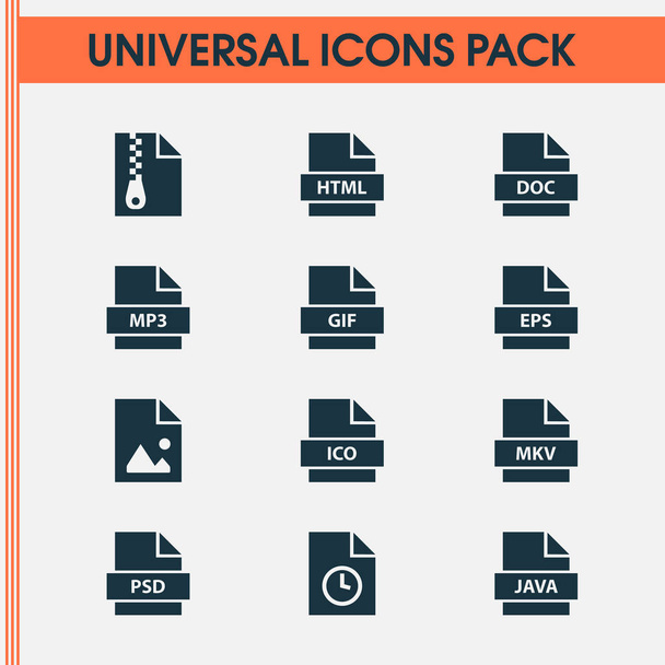 Típusú ikonok beállítása fájl, doc, ideiglenes és egyéb eps elemek. Elszigetelt vektoros illusztráció típusok ikonok. - Vektor, kép