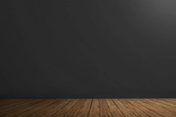 Black wall and wooden floor for backdrop - Фото, зображення