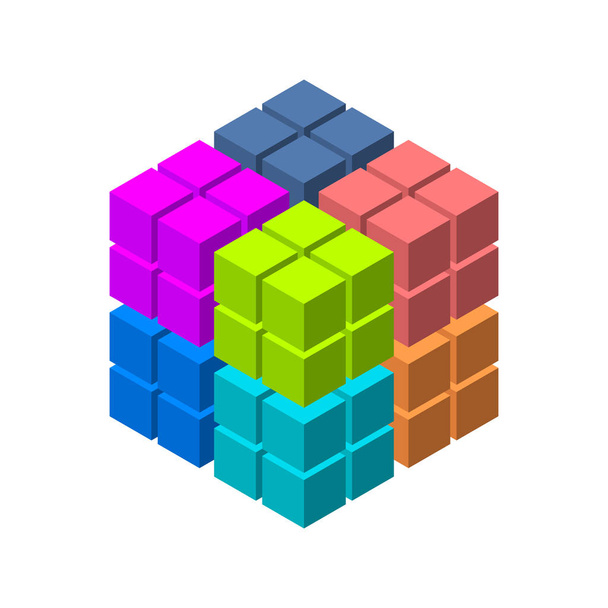 Abstract 3d cube from cubes. Isolated on white background. Isometric projection. Vector illustration.  - Vector, afbeelding