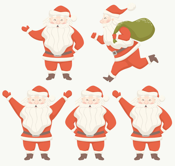 De reeks van de Scandinavische stijlen van de Kerstman. Liep met gave tas, staan, houden iets, pose. - Vector, afbeelding