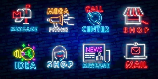 Neon light. Mail delivery icon. Envelope symbol. Message sign. Mail navigation button. Glowing graphic design. - Vettoriali, immagini