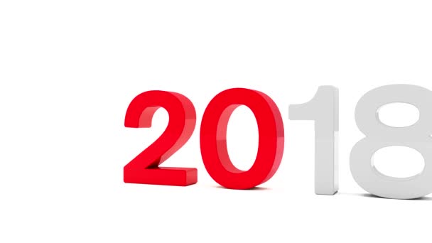 3d video animation of the years 2018 and 2019 in red and silver over white background. The number 19 meets the number 18 and the 18 is destroyed - represents the new year 2019. - Footage, Video