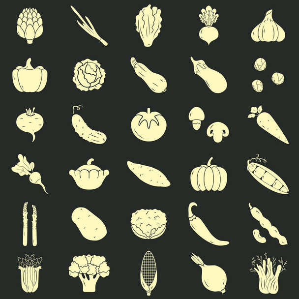 Big vegetables icons set, flat style vector - Vector, Image