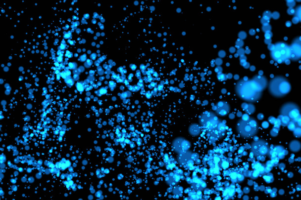 Blue falling powder glitter confetti in digital data and network connection technology concept. Explosion on Black background, 3d abstract illustration - Foto, Imagen