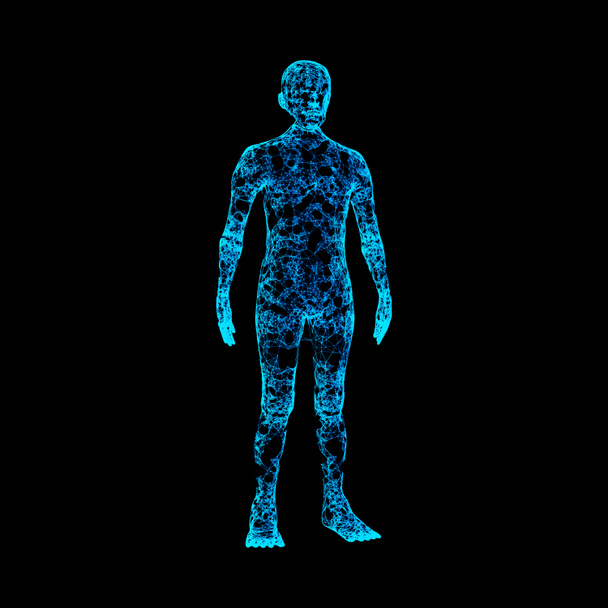 Cuerpo humano azul aislado sobre fondo negro. Inteligencia artificial de alta tecnología en concepto de tecnología informática digital. ilustración 3d
. - Foto, Imagen