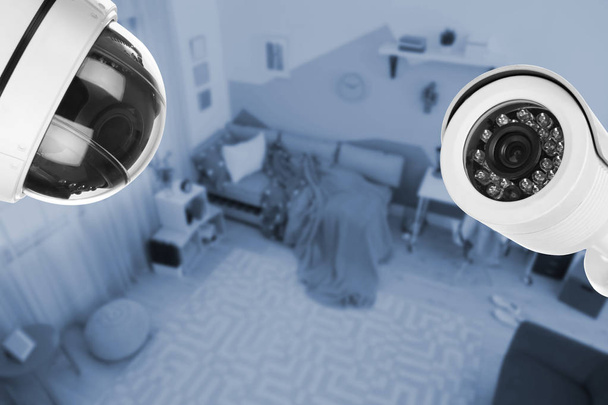 Child's room under CCTV cameras surveillance, above view - Photo, Image