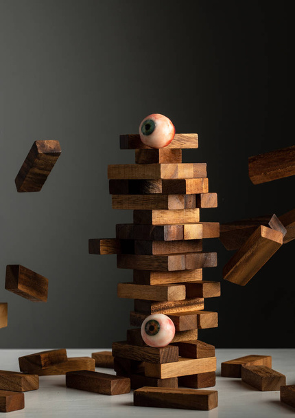 wood jenga game party business concept risk strategy fall down - Foto, Imagen