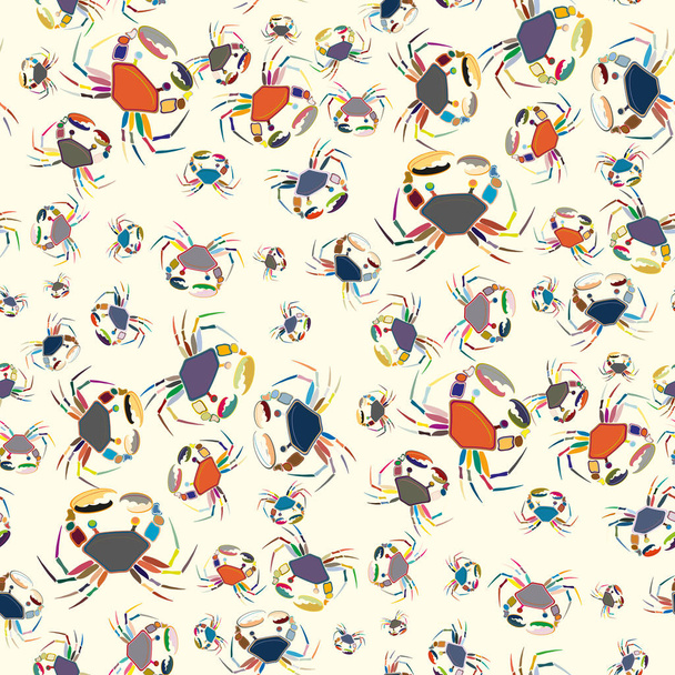 Цветной бесшовный рисунок с крабами. разноцветная иллюстрация
 - Вектор,изображение
