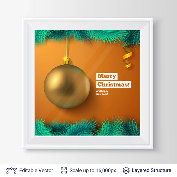 Vánoční strom dekorace a pozdrav text v rámečku. Upravitelné vektorové ilustrace. - Vektor, obrázek