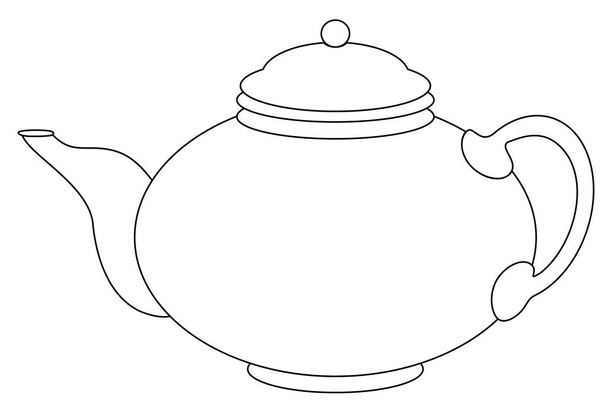 China round teapot, graphic monochrome contour vector eps 10 - Vetor, Imagem