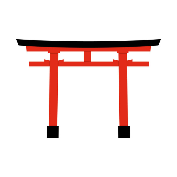 Vector egale kleur Shinto Icon - Japanse rode Torii poort. - Vector, afbeelding