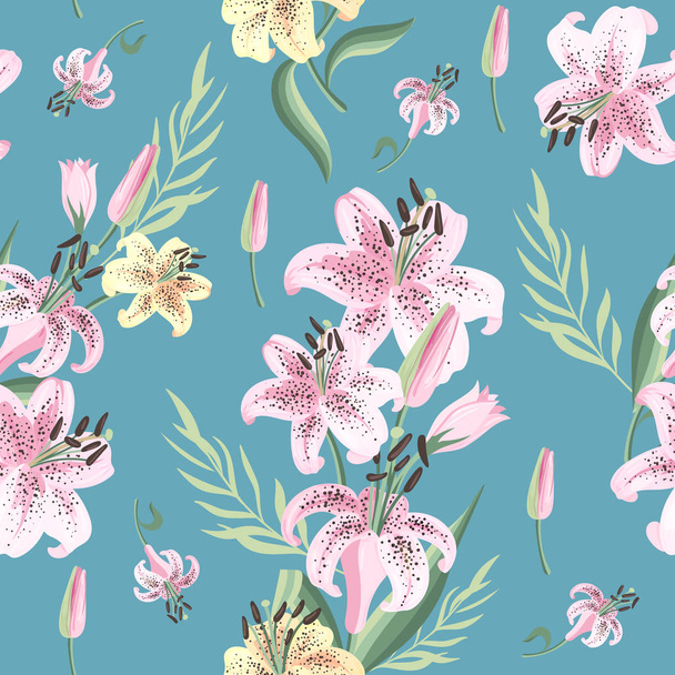 Seamless pattern with pink and yellow lily. Vector illustration - Vektor, kép