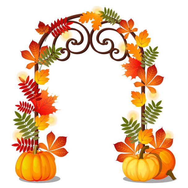 Forged metal arch for interior isolated on white background. Sketch for poster or invitation card for holiday of Golden autumn or Happy thanksgiving day. Archway. Vector cartoon close-up illustration. - ベクター画像