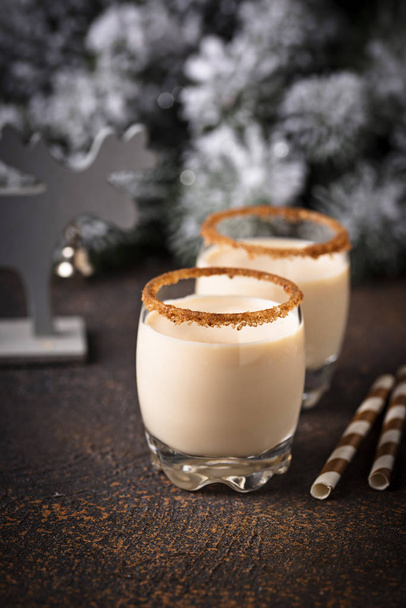 Traditional Christmas winter drink eggnog in glasses - Photo, Image