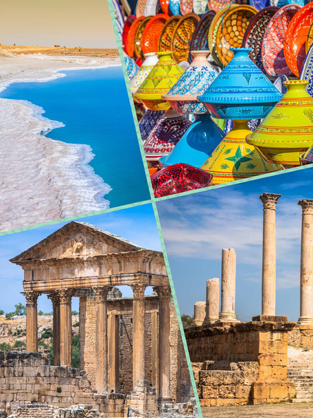 Collage of tourist photos of the Tunisia. - 写真・画像
