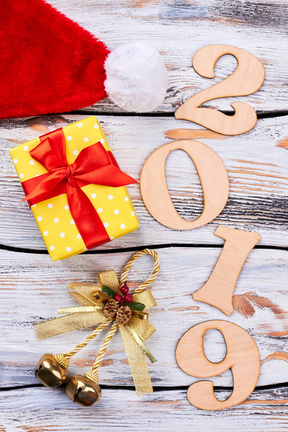 New Year and Christmas 2019 wooden background. - Photo, Image