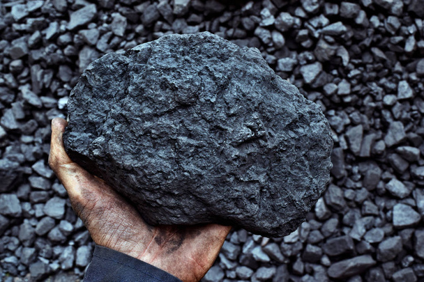 İşçi madenci elinde kömür. Resim kullanmak için kömür madencilik hakkında fikir olabilir enerji kaynağı veya çevre koruma. - Fotoğraf, Görsel