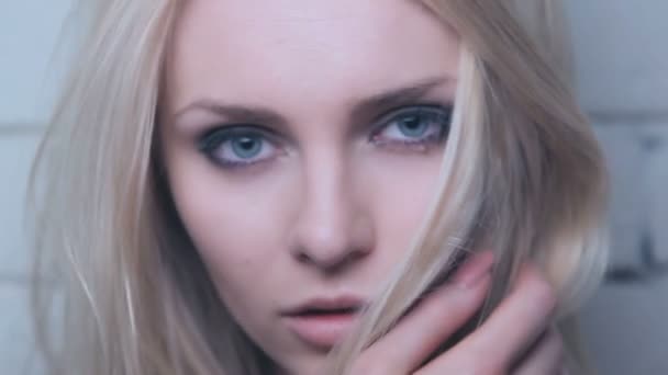Young model face close-up. - Video, Çekim