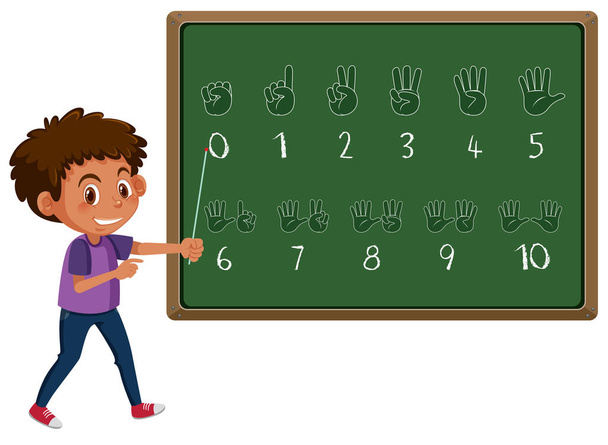Хлопчик викладає ілюстрацію жестів номером руки
 - Вектор, зображення