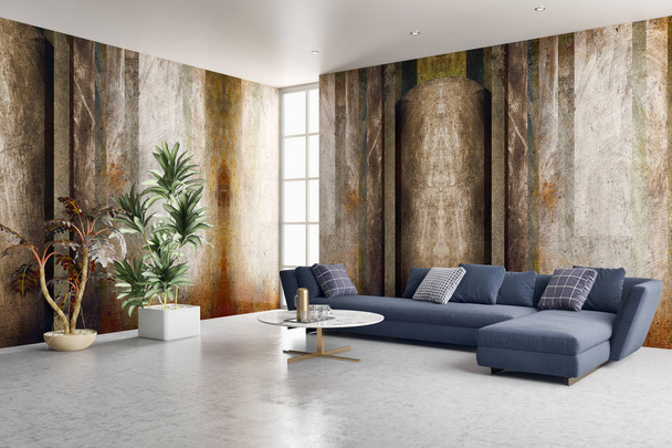 large luxury modern bright interiors Living room with 3D rendering illustration computer digitally generated image - Photo, Image
