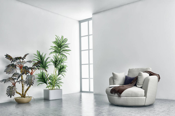 grote luxe moderne lichte interieur woonkamer met 3d rendering computer digitaal gegenereerde illustratie - Foto, afbeelding