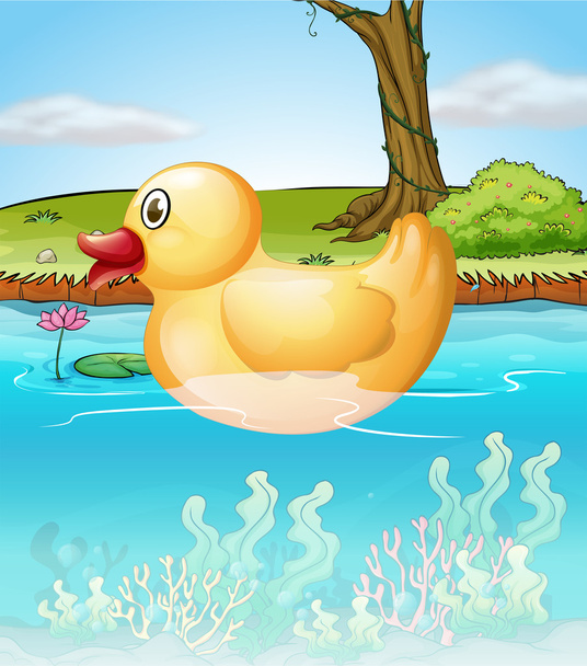žlutá hračka kachna v rybníku - Vektor, obrázek