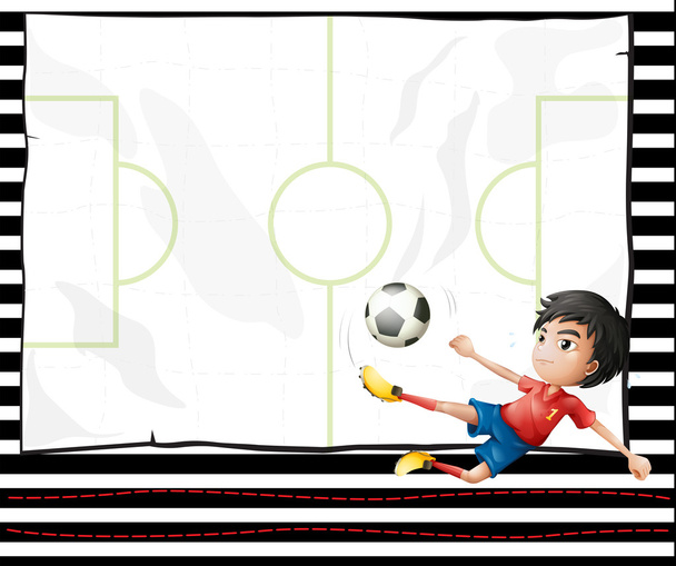 Um menino jogando futebol e um papel de carta emtpy
 - Vetor, Imagem