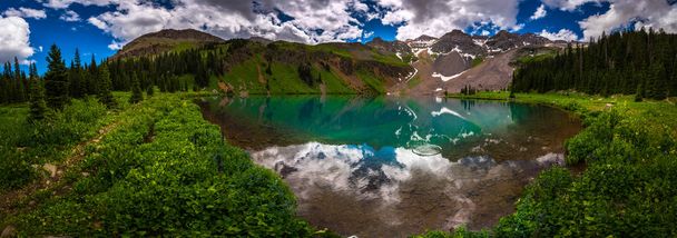 Panoramic View of Blue Lake near Ridgway Colorado with Mountain Sneffels, Dallas Peak and Gilpin Peak in the background USA landscape
 - Фото, изображение