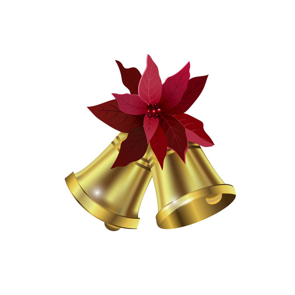 Jingle bells with poinsettia bow on a white background. Vector illustration - Wektor, obraz