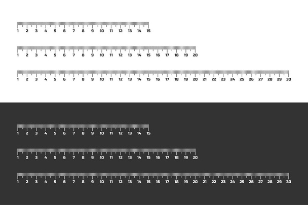Набор деревянных линейки 15, 20 и 30 сантиметров с тенями изолированы на белом. Измерительный инструмент. Школьные принадлежности
 - Вектор,изображение