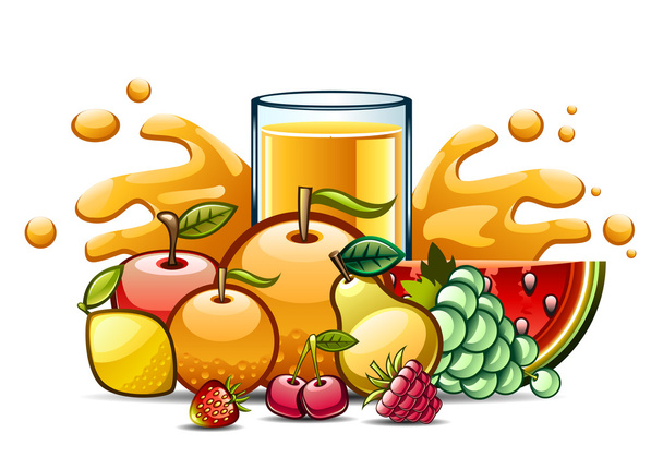 natural juice and fruits one - Vector, Image