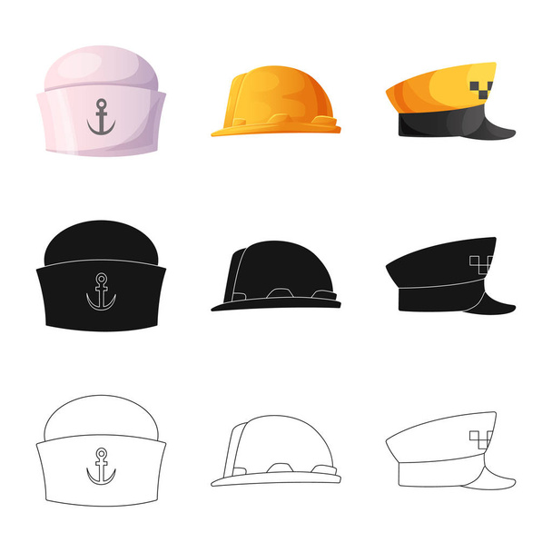 Isolated object of headgear and cap icon. Set of headgear and accessory stock vector illustration. - Вектор,изображение