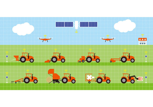 Smart agriculture. Automated agricultural tractor and herbage cultivation. - Vector, Image