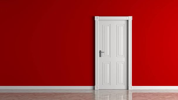 Красная пустая стена и закрытая белая дверь макет up.3D иллюстрации
. - Фото, изображение