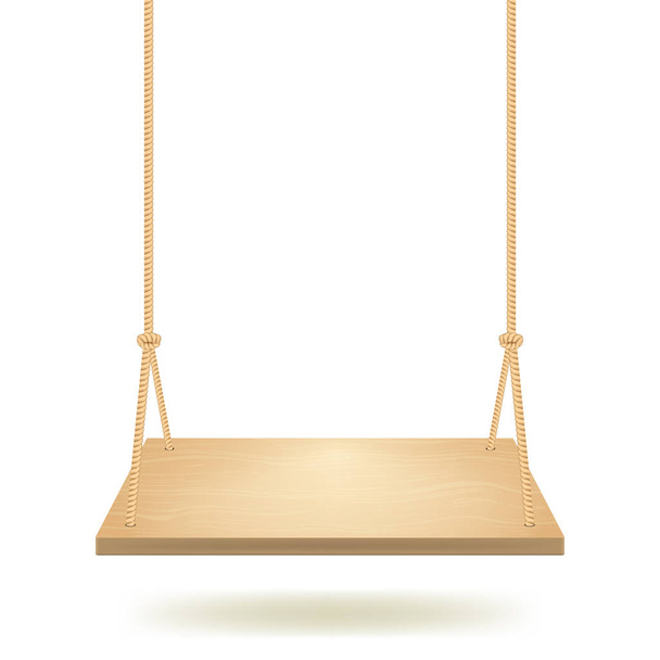 Realistic Detailed 3d Hanging Wooden Swing. Vector - Vector, Image