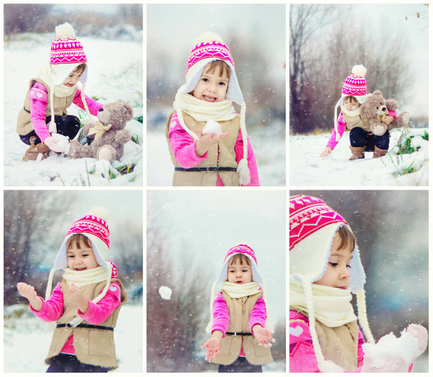 Un enfant joue dans la neige en hiver. Concentration sélective. nature
. - Photo, image