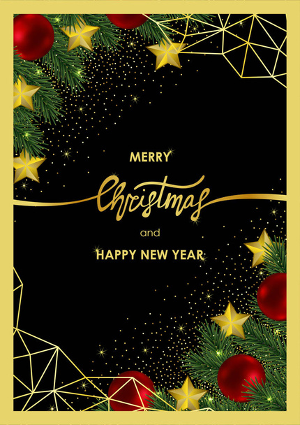 Carte de Noël et Nouvel An avec cadre géométrique doré
 - Vecteur, image