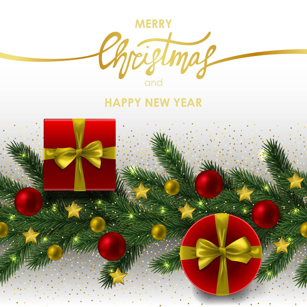 Weihnachts- und Neujahrseinladungskarte mit Goldschrift - Vektor, Bild
