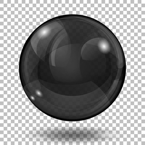 Big translucent black sphere with glares and shadow on transparent background. Transparency only in vector format - Vector, Image