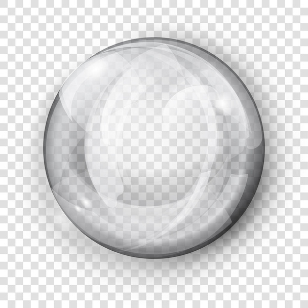 Big translucent gray sphere with glares and shadow on transparent background. Transparency only in vector format - Vector, Image