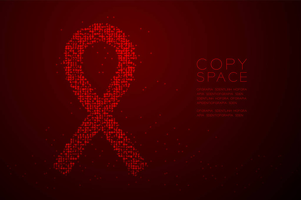 Abstraktní geometrické Bokeh kruh pixel vzor Hiv červená stuha rozprostøení, světový den Aids koncept designu červené barvy ilustrace izolované na červené pozadí s přechodem a kopie prostoru - Vektor, obrázek