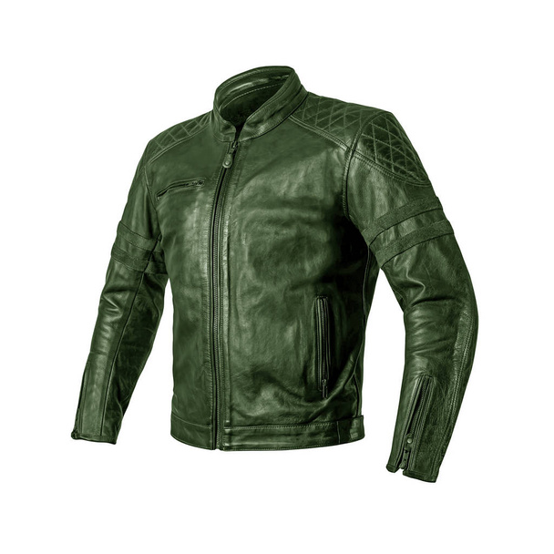 Mens green leather jacket isolated on white background. Ghost mannequin photography - Photo, Image
