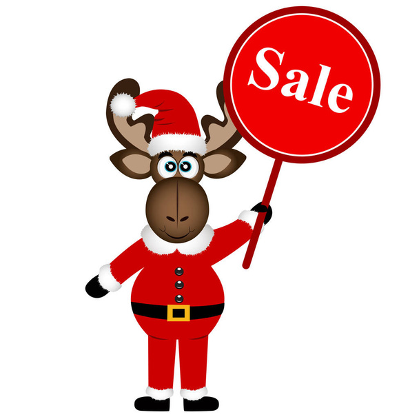 Christmas sale. Christmas Elk with banner. Isolated object.  - Vektor, kép