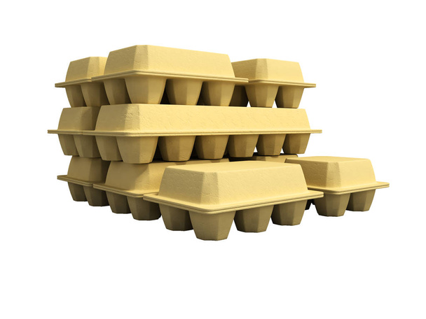 Paper trays with eggs 3d render on white background no shadow - Zdjęcie, obraz