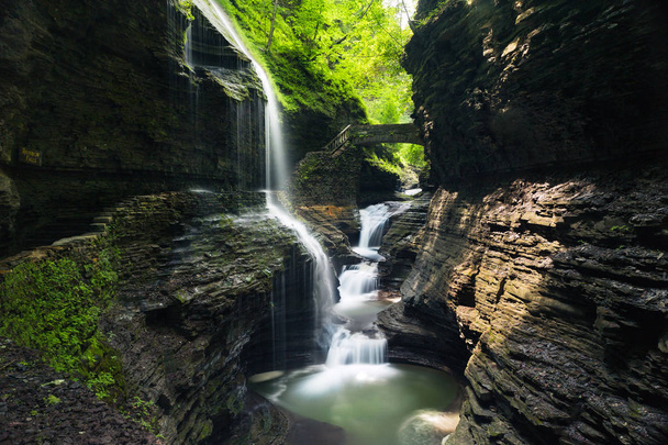 Beautiful lonely waterfall in Watkins Glen gorge, upstate New York in summer - Valokuva, kuva