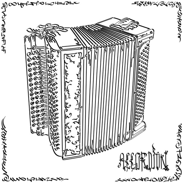 Vector stylized graphic arts sketch of drawing big accordion. - Vector, Image