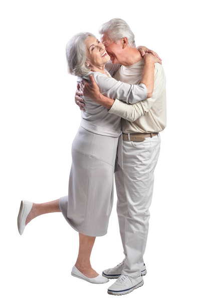 Portrait of happy  senior couple  on  white background - Zdjęcie, obraz