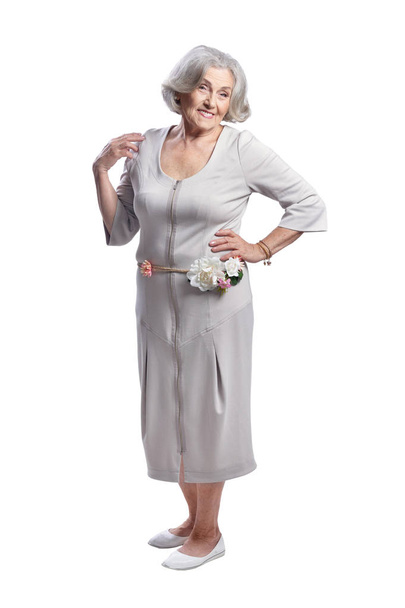 Portrait of beautiful senior woman isolated on white background - Фото, изображение